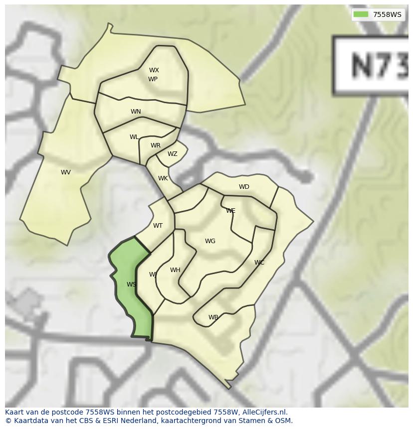 Afbeelding van het postcodegebied 7558 WS op de kaart.