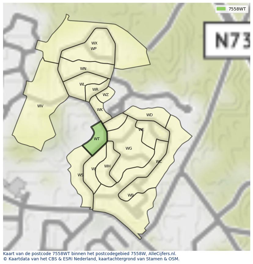 Afbeelding van het postcodegebied 7558 WT op de kaart.