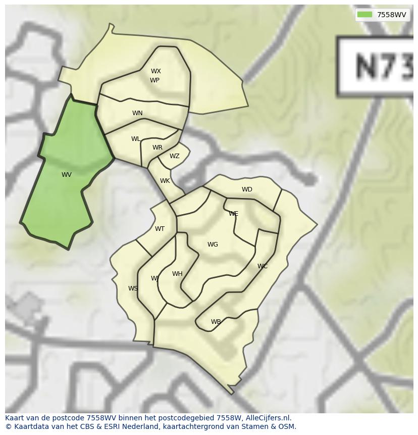 Afbeelding van het postcodegebied 7558 WV op de kaart.