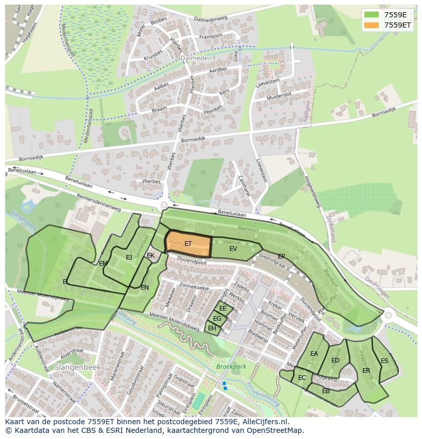 Afbeelding van het postcodegebied 7559 ET op de kaart.