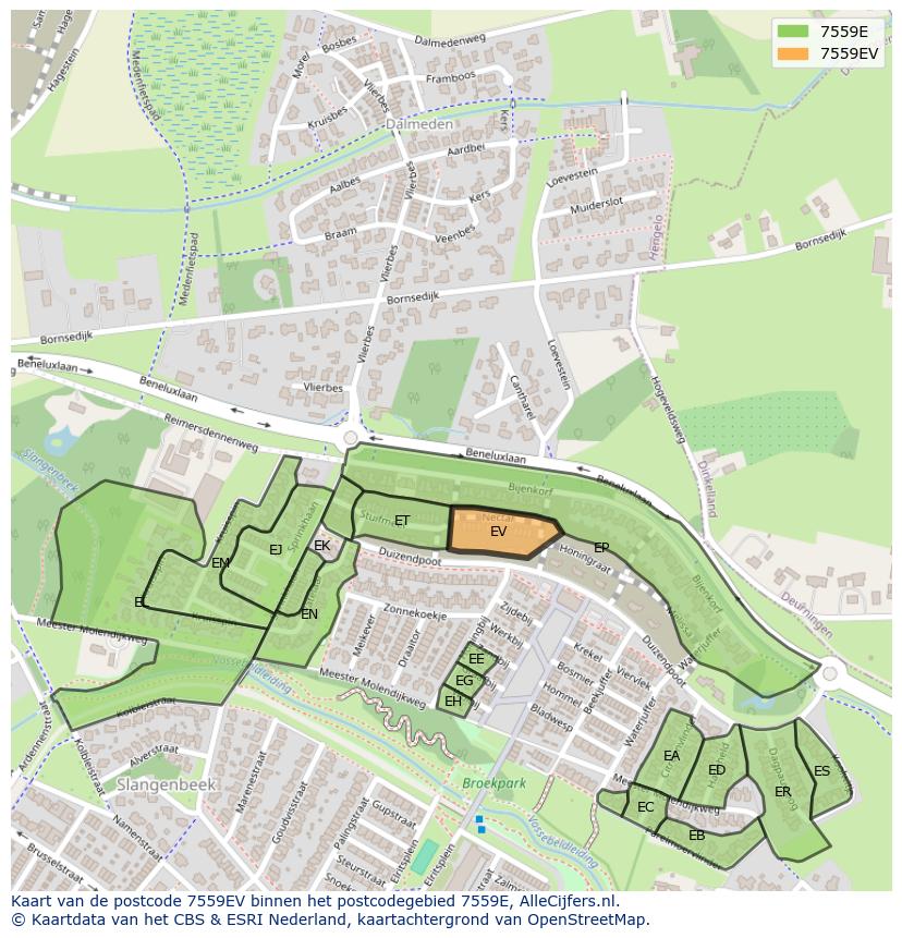Afbeelding van het postcodegebied 7559 EV op de kaart.