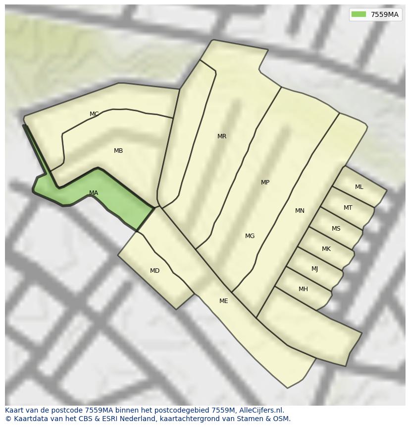 Afbeelding van het postcodegebied 7559 MA op de kaart.