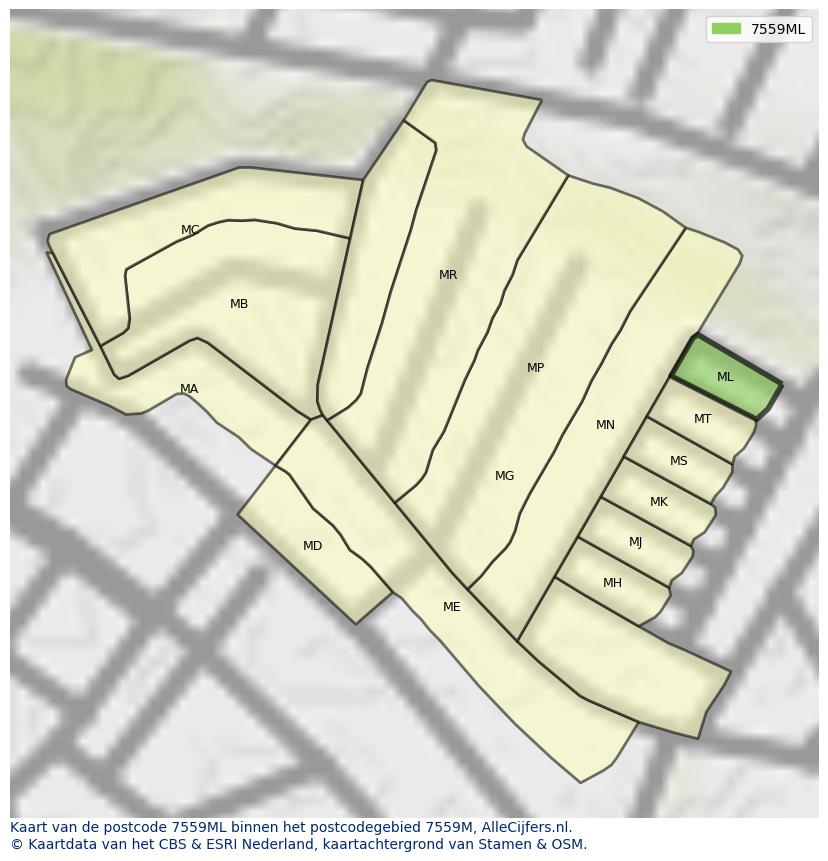 Afbeelding van het postcodegebied 7559 ML op de kaart.