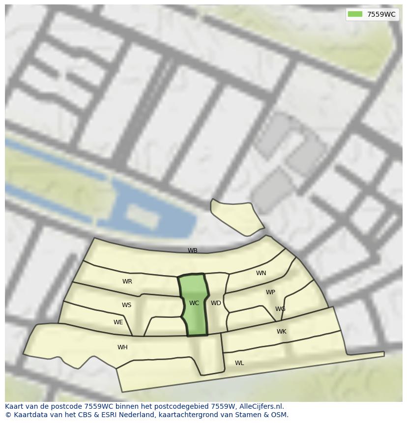 Afbeelding van het postcodegebied 7559 WC op de kaart.