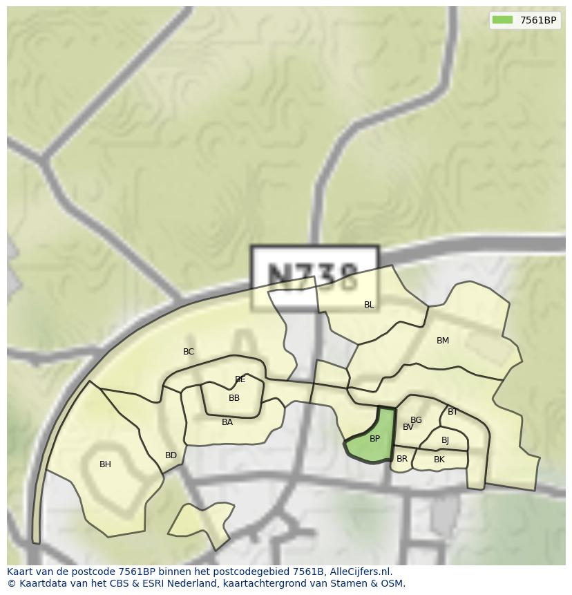 Afbeelding van het postcodegebied 7561 BP op de kaart.