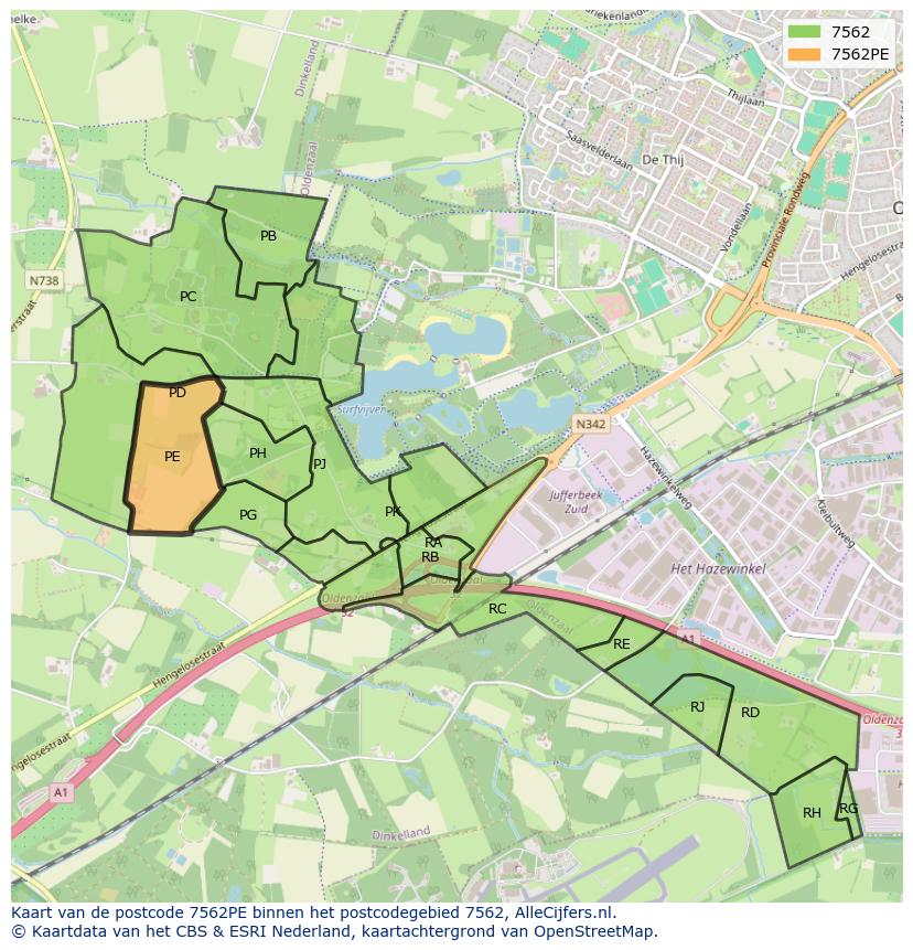 Afbeelding van het postcodegebied 7562 PE op de kaart.