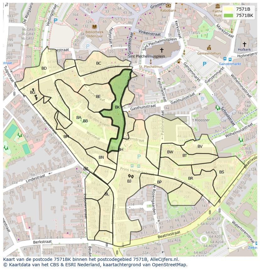 Afbeelding van het postcodegebied 7571 BK op de kaart.