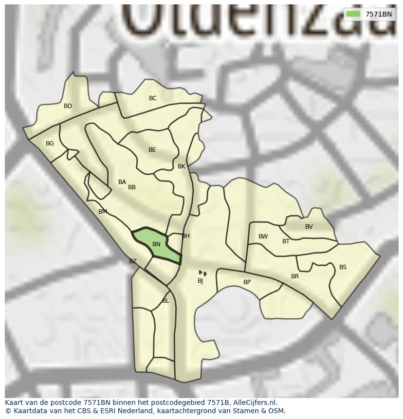 Afbeelding van het postcodegebied 7571 BN op de kaart.