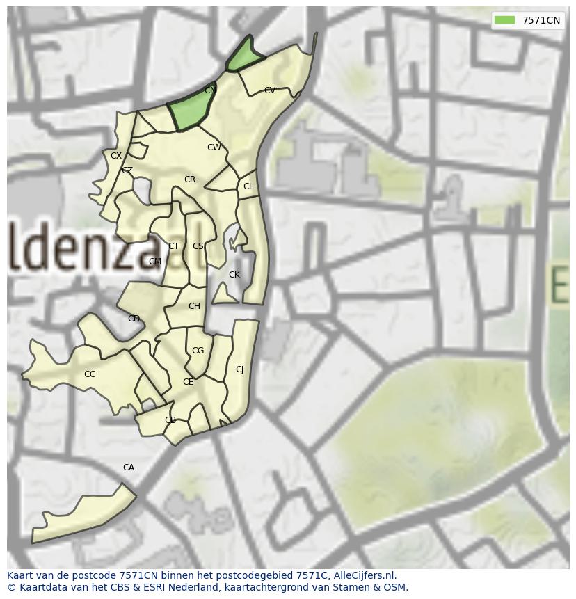 Afbeelding van het postcodegebied 7571 CN op de kaart.