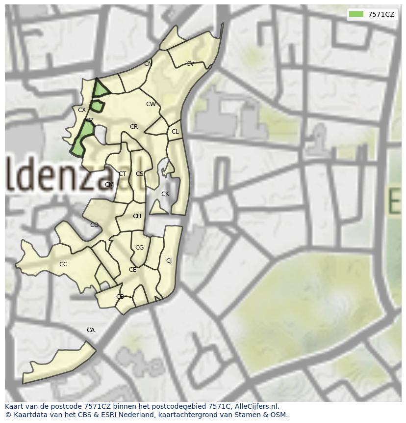 Afbeelding van het postcodegebied 7571 CZ op de kaart.