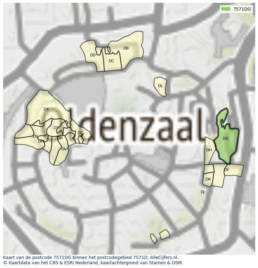 Afbeelding van het postcodegebied 7571 DG op de kaart.