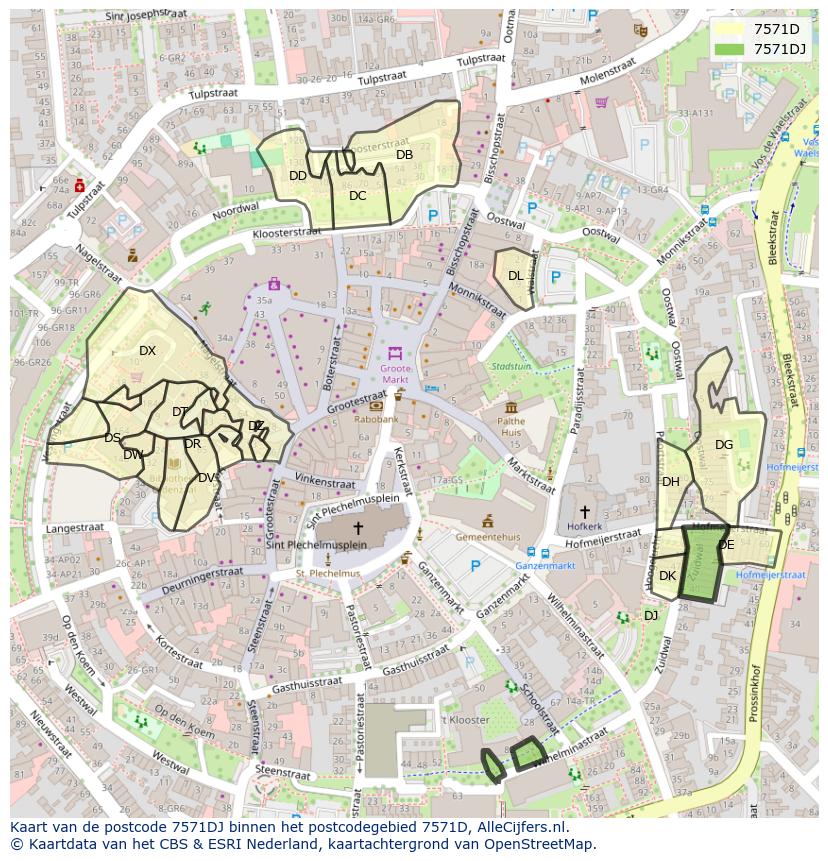 Afbeelding van het postcodegebied 7571 DJ op de kaart.