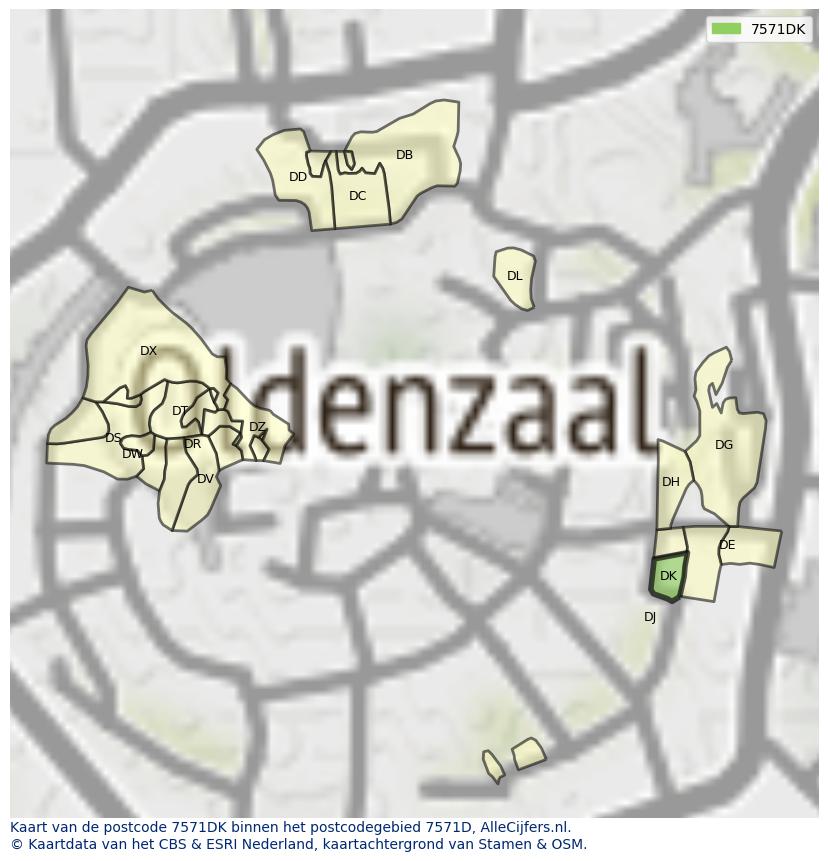 Afbeelding van het postcodegebied 7571 DK op de kaart.