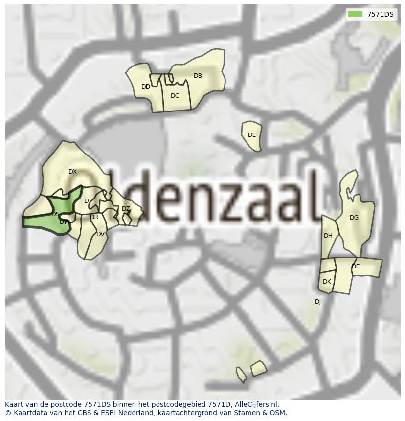 Afbeelding van het postcodegebied 7571 DS op de kaart.