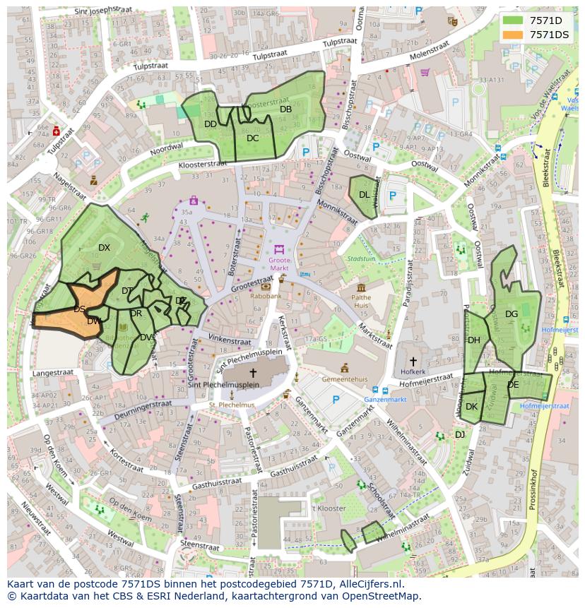 Afbeelding van het postcodegebied 7571 DS op de kaart.
