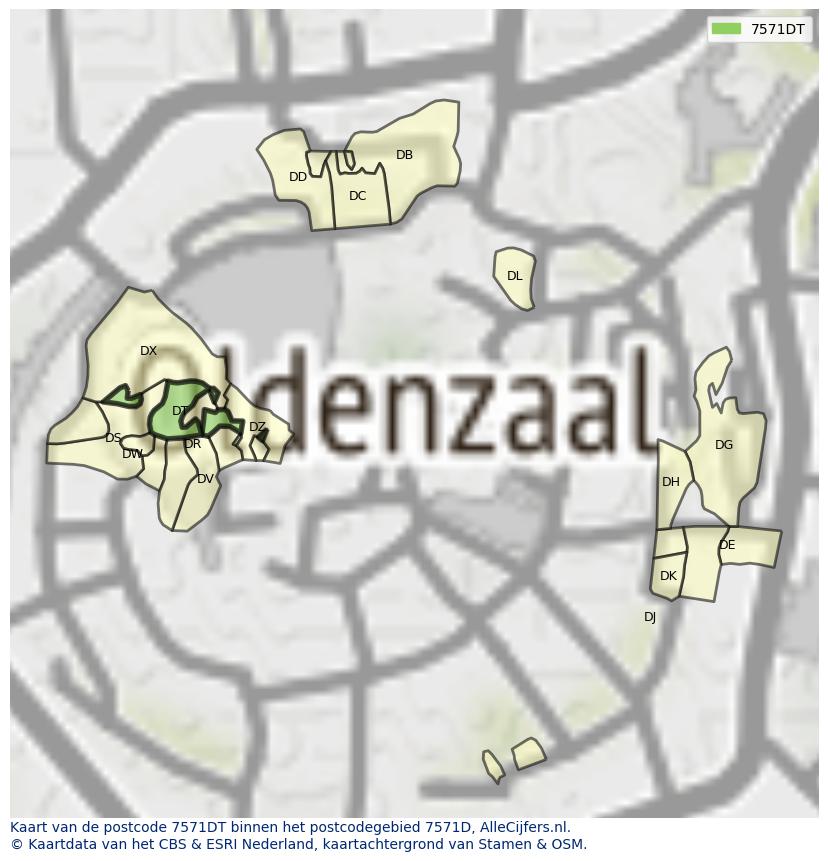 Afbeelding van het postcodegebied 7571 DT op de kaart.