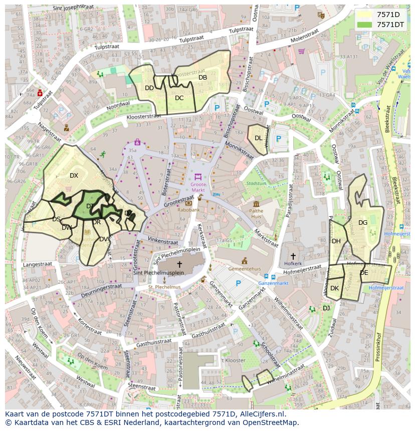 Afbeelding van het postcodegebied 7571 DT op de kaart.
