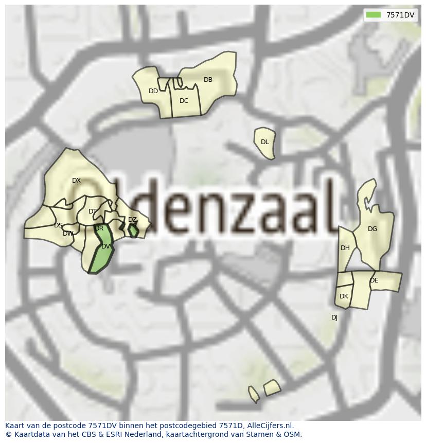 Afbeelding van het postcodegebied 7571 DV op de kaart.