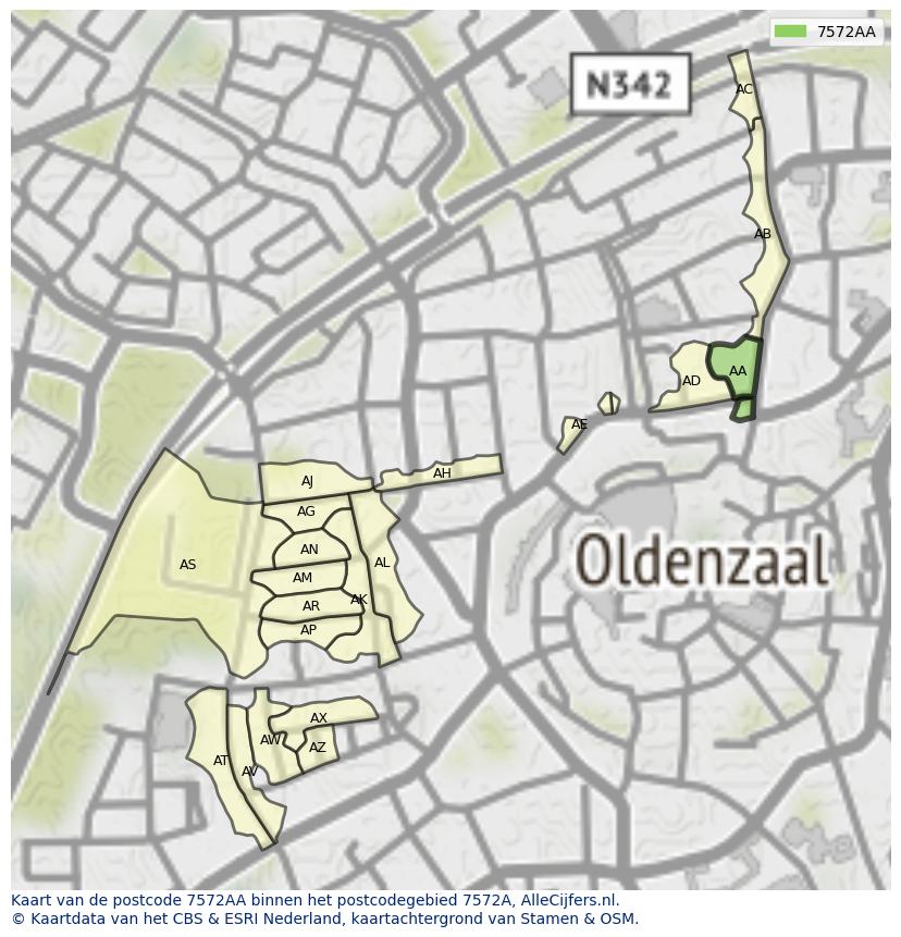 Afbeelding van het postcodegebied 7572 AA op de kaart.