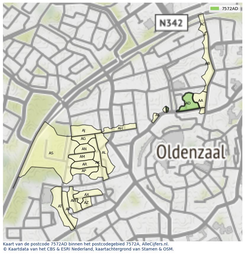 Afbeelding van het postcodegebied 7572 AD op de kaart.