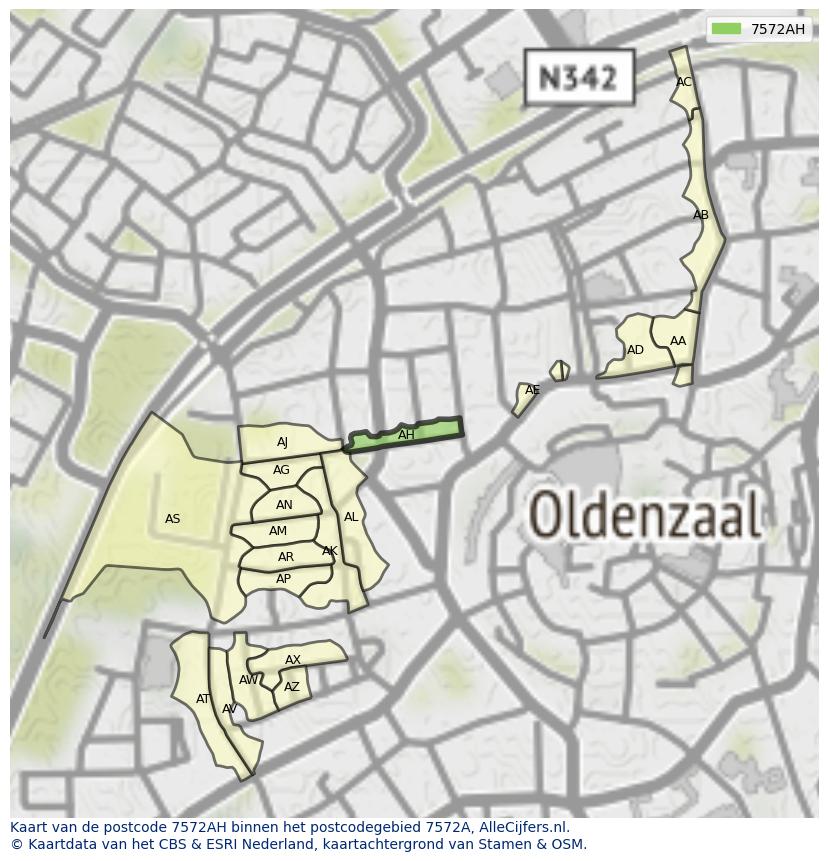 Afbeelding van het postcodegebied 7572 AH op de kaart.