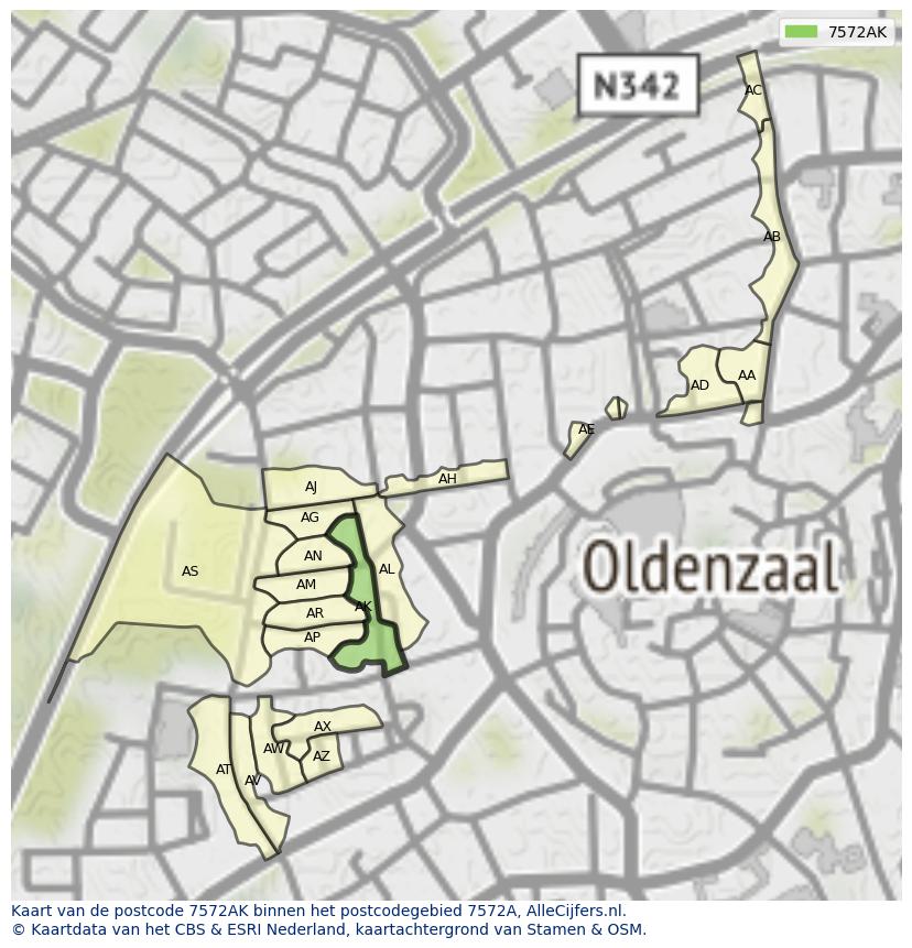 Afbeelding van het postcodegebied 7572 AK op de kaart.