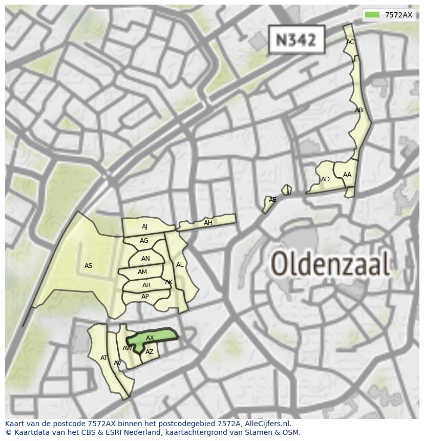 Afbeelding van het postcodegebied 7572 AX op de kaart.