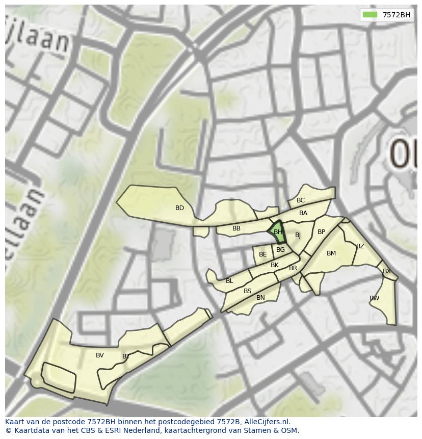 Afbeelding van het postcodegebied 7572 BH op de kaart.