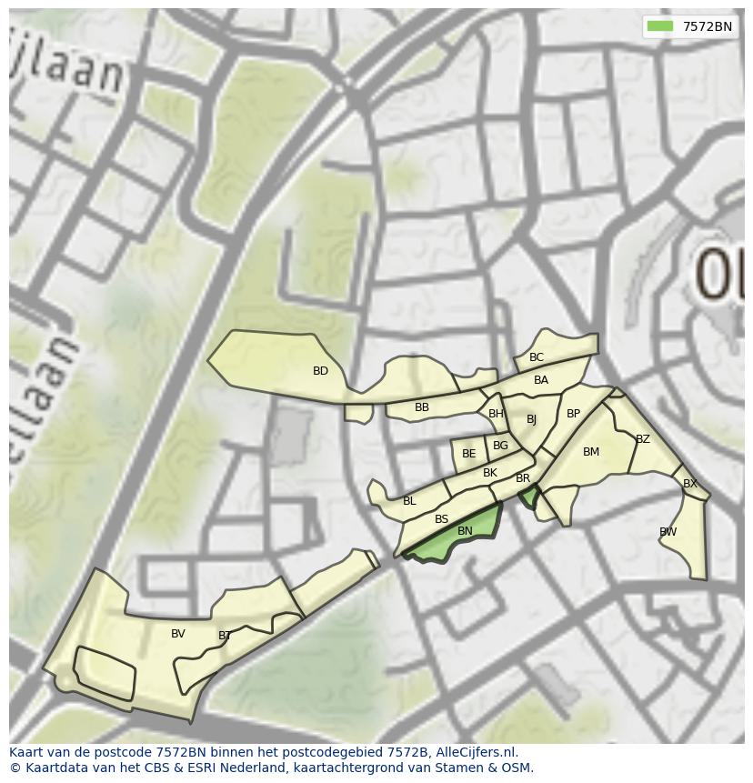 Afbeelding van het postcodegebied 7572 BN op de kaart.