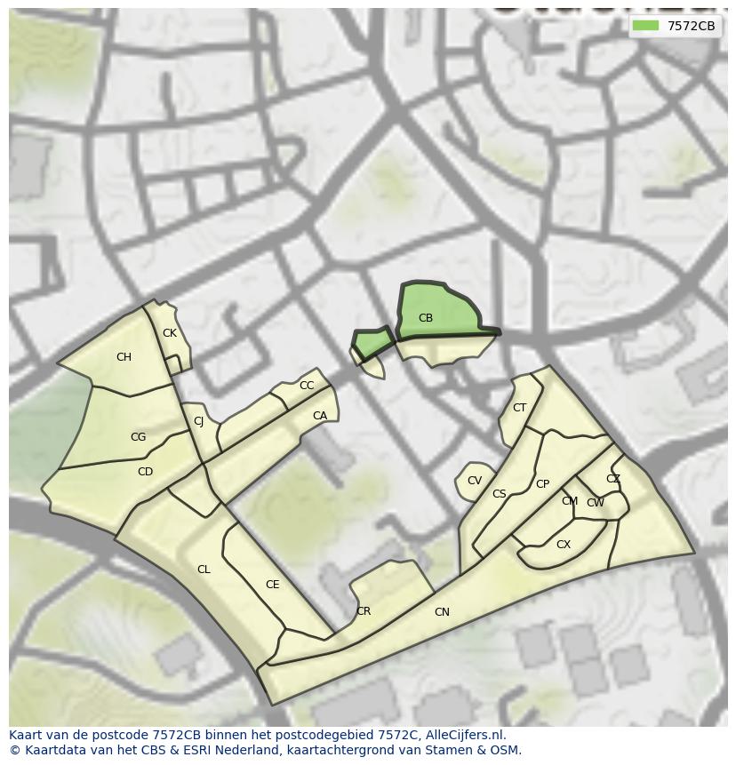 Afbeelding van het postcodegebied 7572 CB op de kaart.