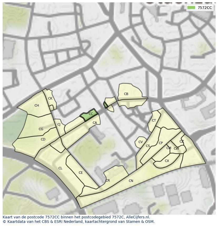 Afbeelding van het postcodegebied 7572 CC op de kaart.