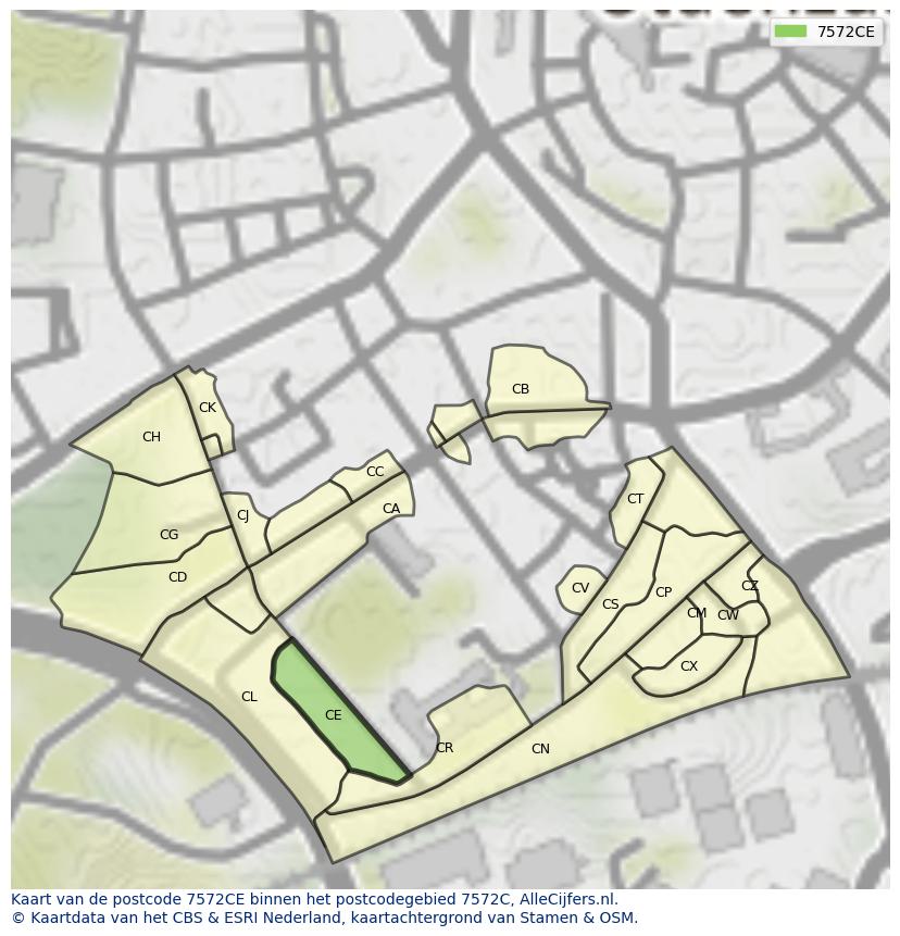 Afbeelding van het postcodegebied 7572 CE op de kaart.