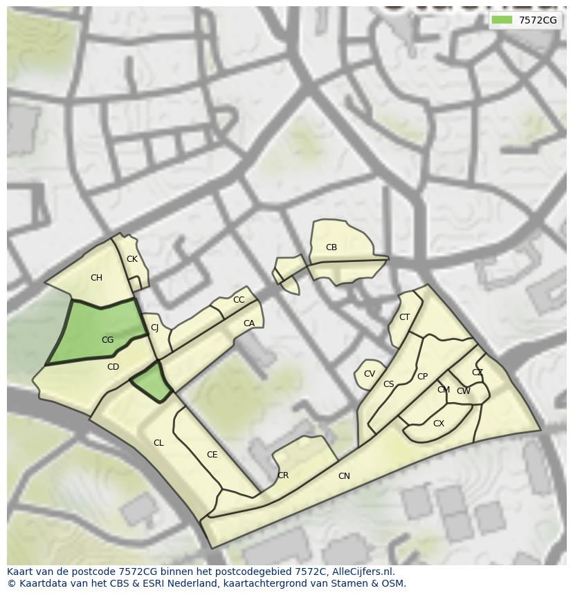 Afbeelding van het postcodegebied 7572 CG op de kaart.