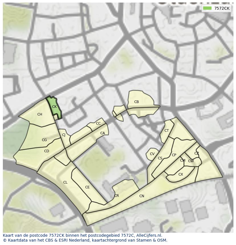 Afbeelding van het postcodegebied 7572 CK op de kaart.