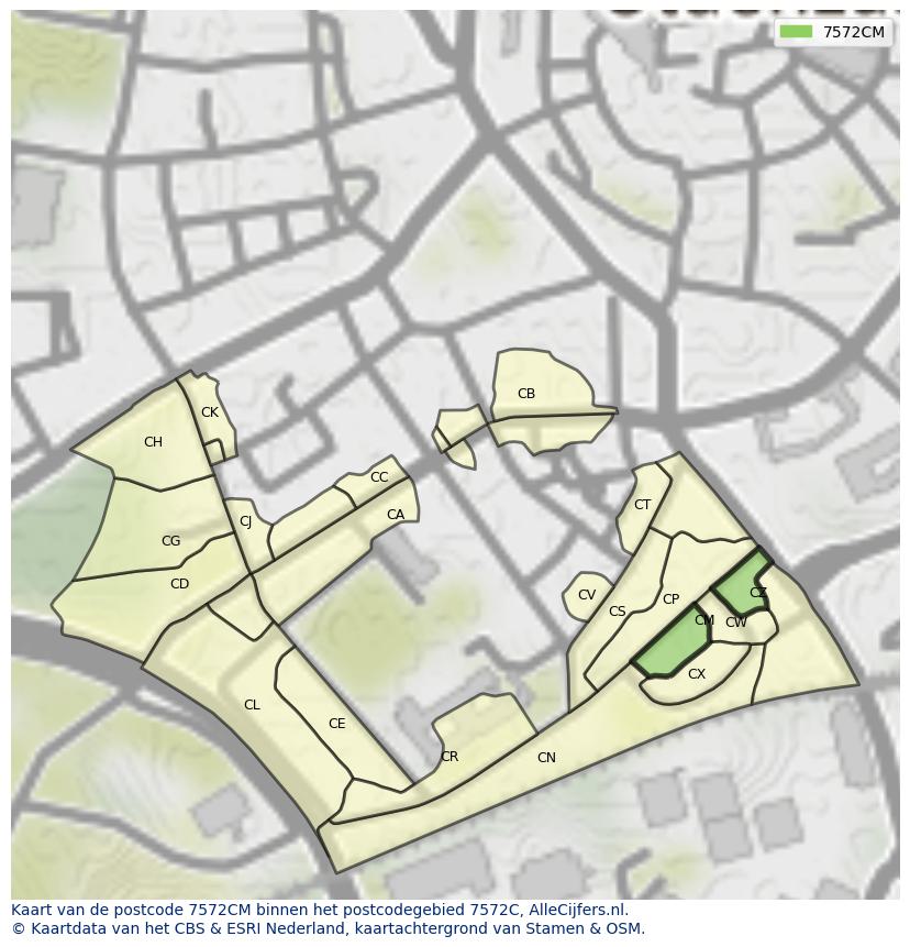 Afbeelding van het postcodegebied 7572 CM op de kaart.