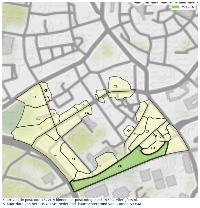 Afbeelding van het postcodegebied 7572 CN op de kaart.