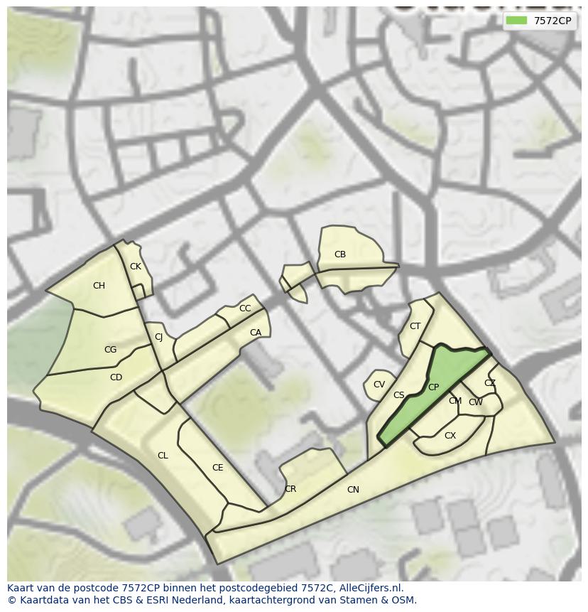 Afbeelding van het postcodegebied 7572 CP op de kaart.
