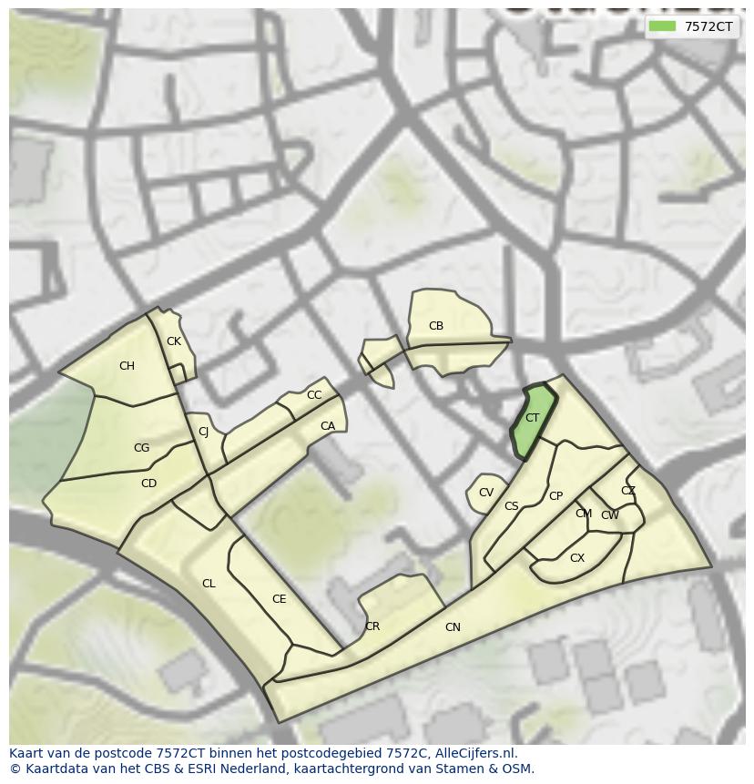 Afbeelding van het postcodegebied 7572 CT op de kaart.