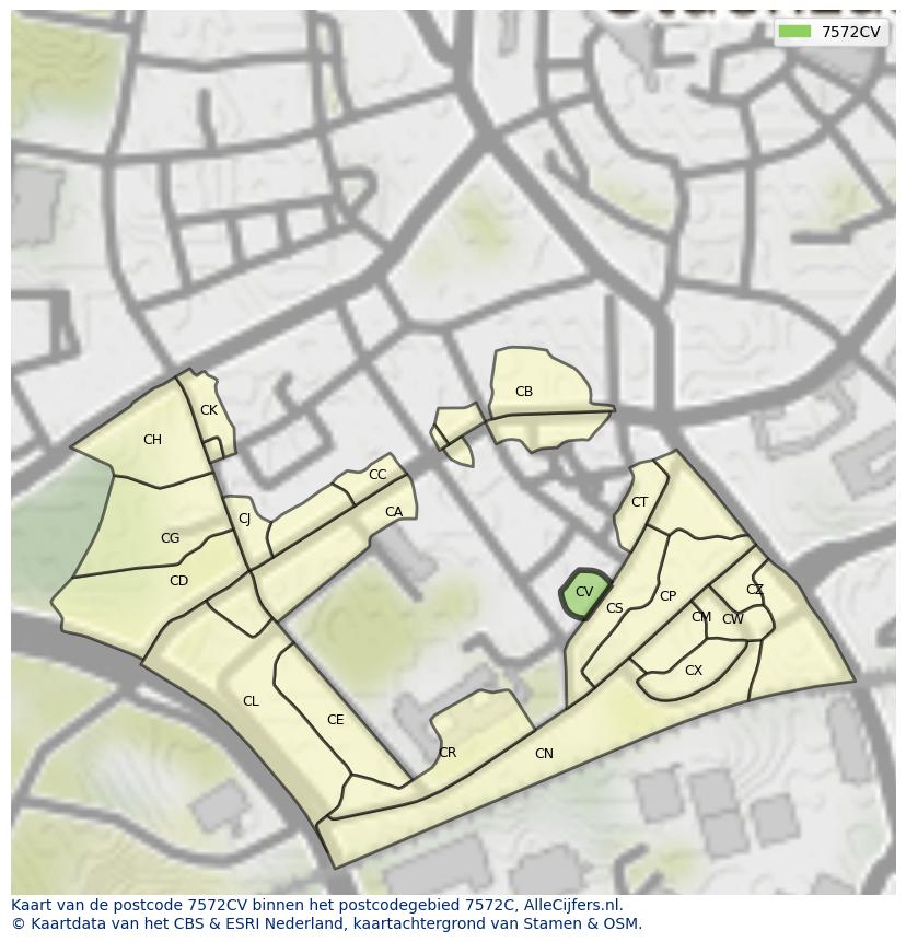 Afbeelding van het postcodegebied 7572 CV op de kaart.
