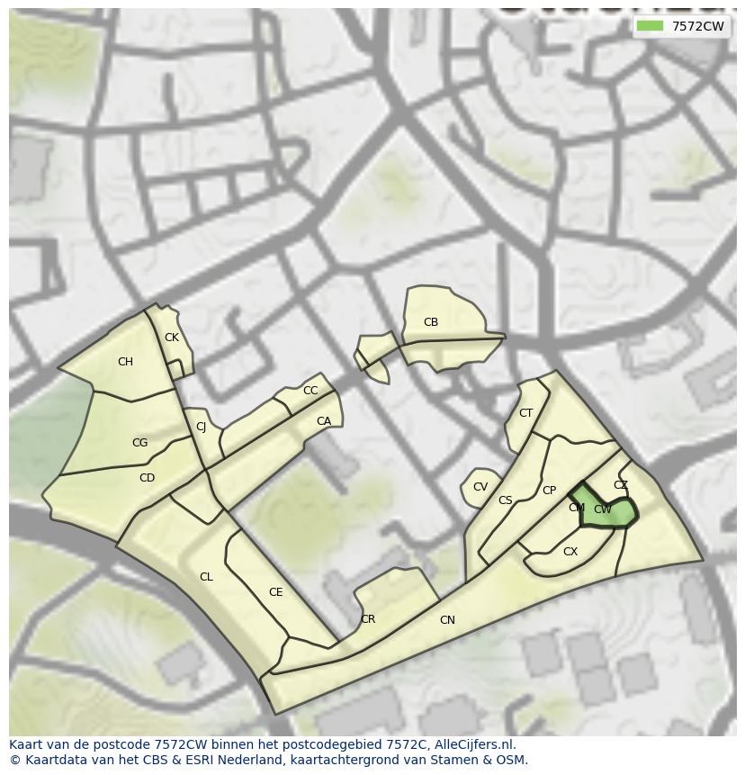 Afbeelding van het postcodegebied 7572 CW op de kaart.