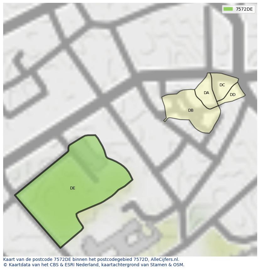 Afbeelding van het postcodegebied 7572 DE op de kaart.