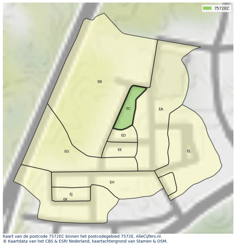 Afbeelding van het postcodegebied 7572 EC op de kaart.