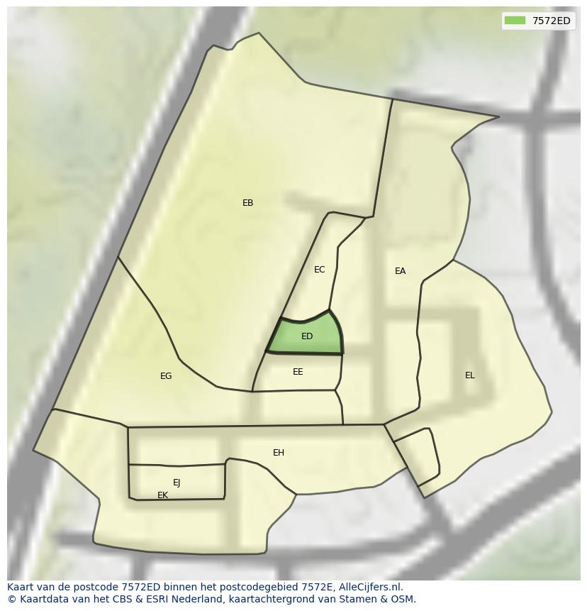 Afbeelding van het postcodegebied 7572 ED op de kaart.