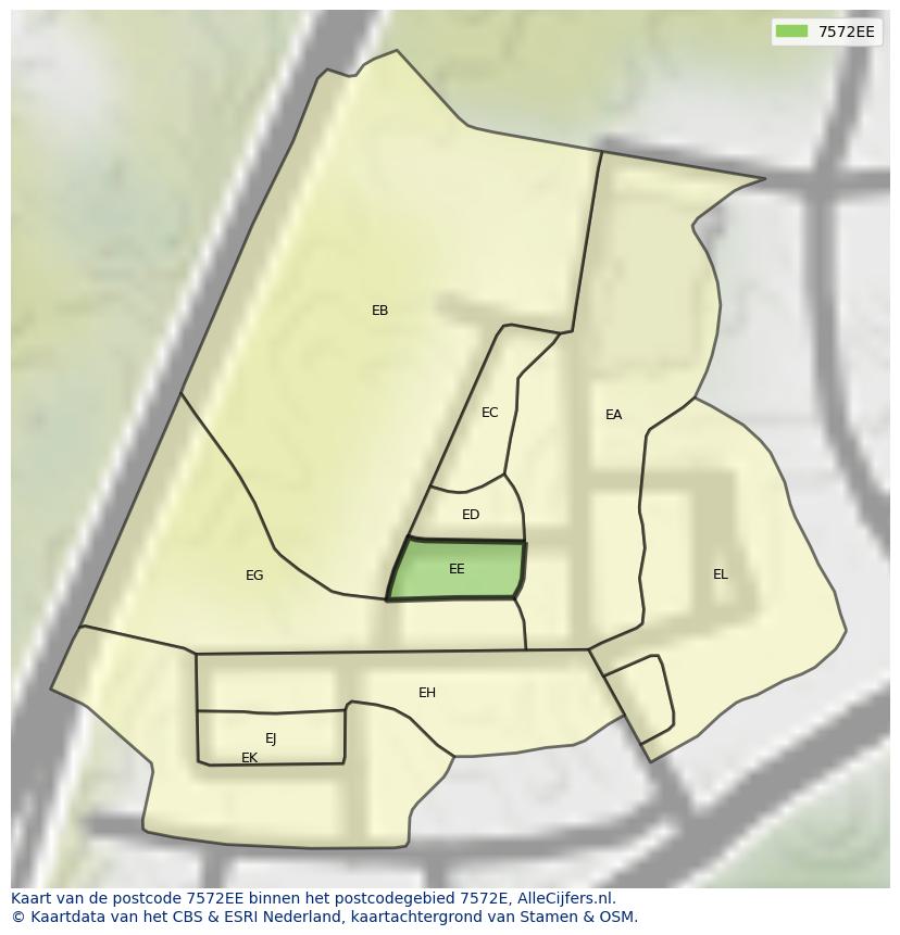 Afbeelding van het postcodegebied 7572 EE op de kaart.