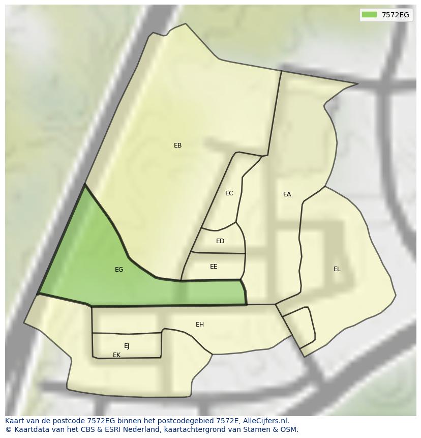Afbeelding van het postcodegebied 7572 EG op de kaart.