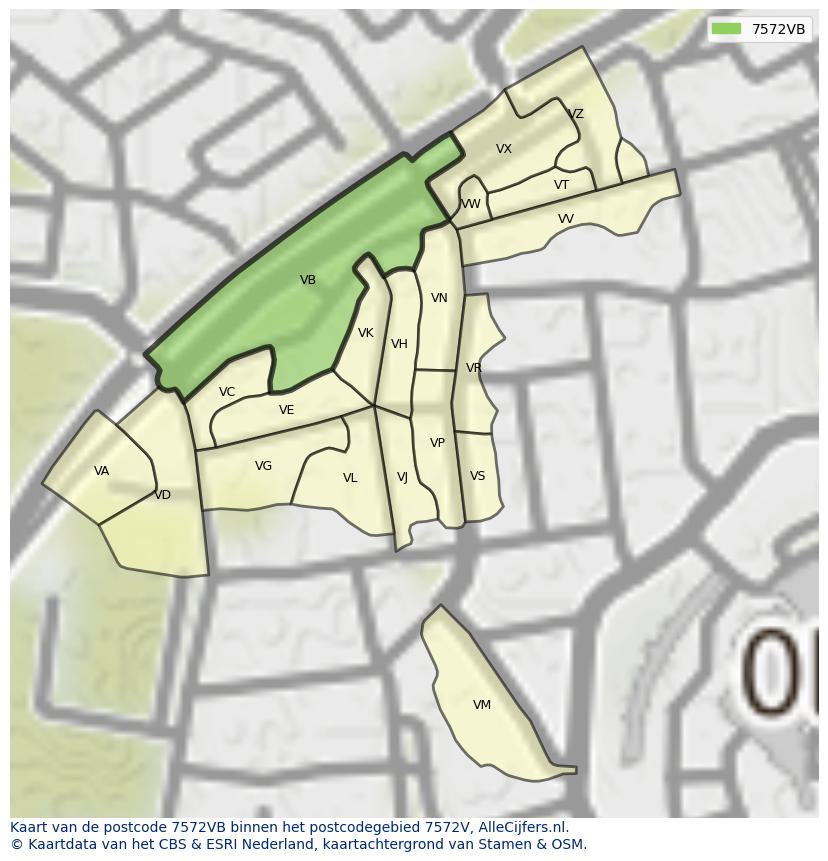 Afbeelding van het postcodegebied 7572 VB op de kaart.