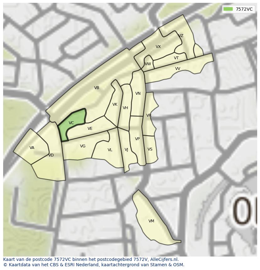 Afbeelding van het postcodegebied 7572 VC op de kaart.