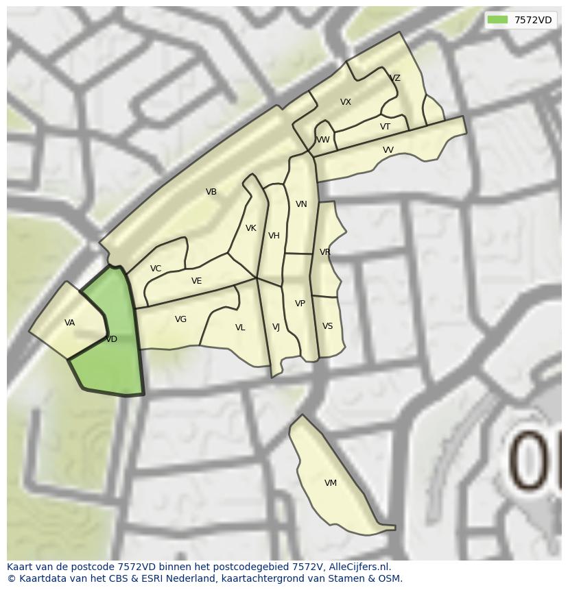 Afbeelding van het postcodegebied 7572 VD op de kaart.