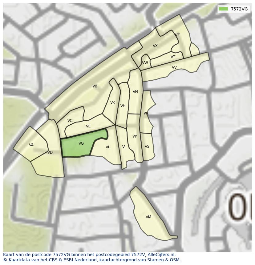 Afbeelding van het postcodegebied 7572 VG op de kaart.