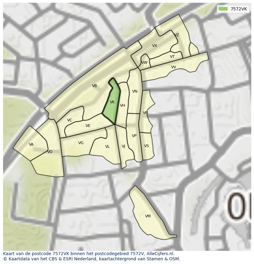 Afbeelding van het postcodegebied 7572 VK op de kaart.